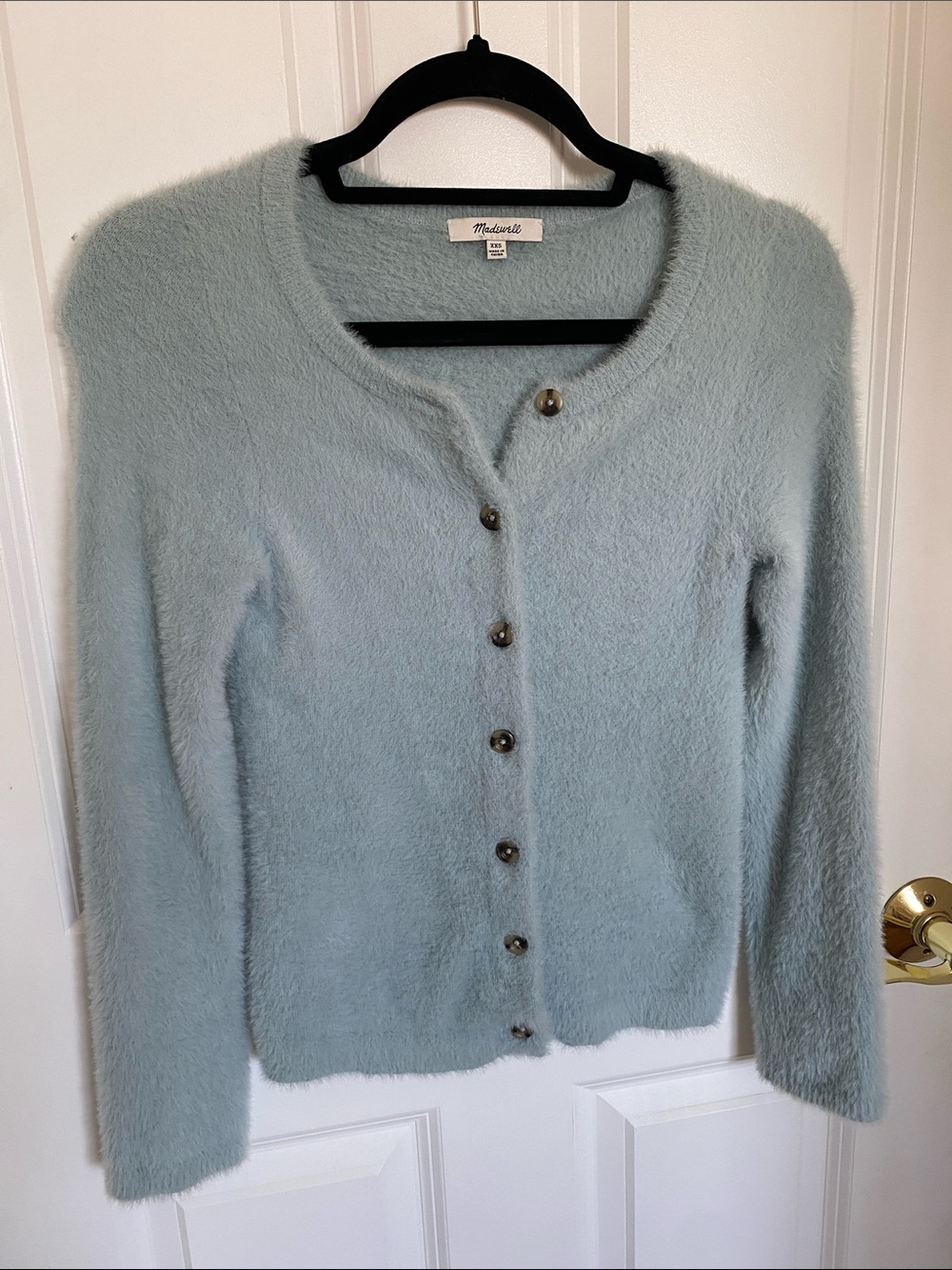 Madewell Blue Fuzzy Hewitt Cardigan with Tortoise Buttons EUC Size XXS